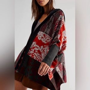 New Free People Autumn Patchwork Poncho Cardi Sweater Size M/L